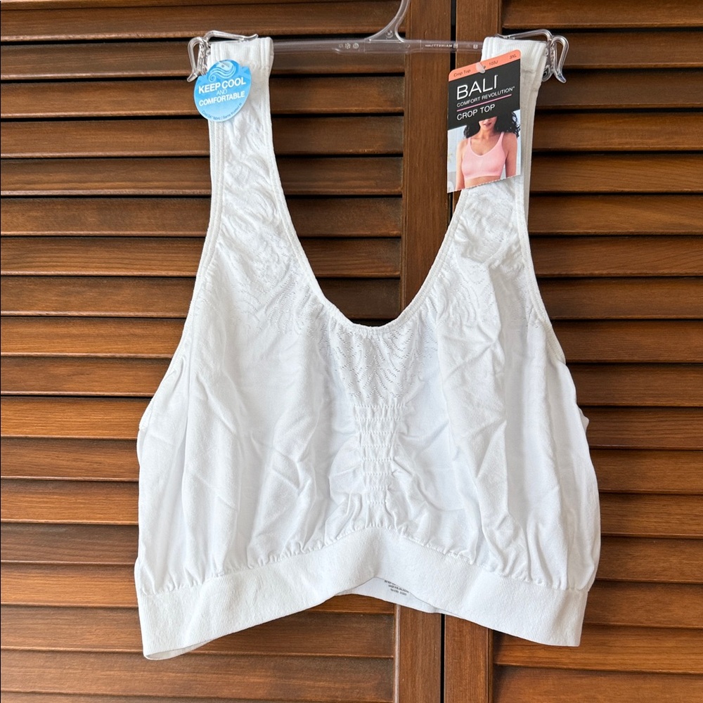 Bali Comfort Revolution Tagless Crop Top Bra Tank Unlined White 3XL 3X-Large NWT
